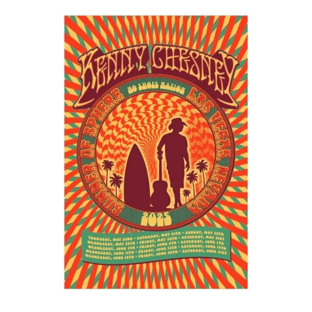 Kenny Chesney Summer of Sphere Las Vegas 2025 Poster No Shoes Nation Concert Art